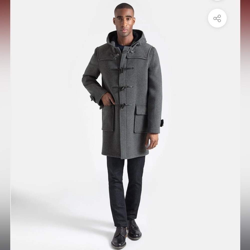 Gloverall gray wool‎ duffle men’s coat made in England Sz XL